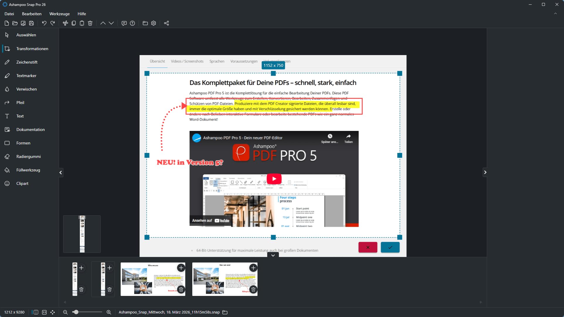 Ashampoo Snap Pro 26 – Screenshots & Videos aufnehmen, bearbeiten und teilen inkl. Live Edit | 1 Gerät | 1 Benutzer | PC Aktivierungscode per Product Key Card