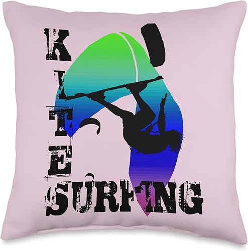 Surfing with Freestyle Kitesurfer and Kite 2 Throw Pillow, 16x16, Multicolor