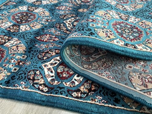 Image of Premium Runner Carpet, Vintage Medallion Pattern, Non Slip, Thick, Ideal for Bedroom, Living Room & Entryway, 3x5 Feet Teal Multi Color