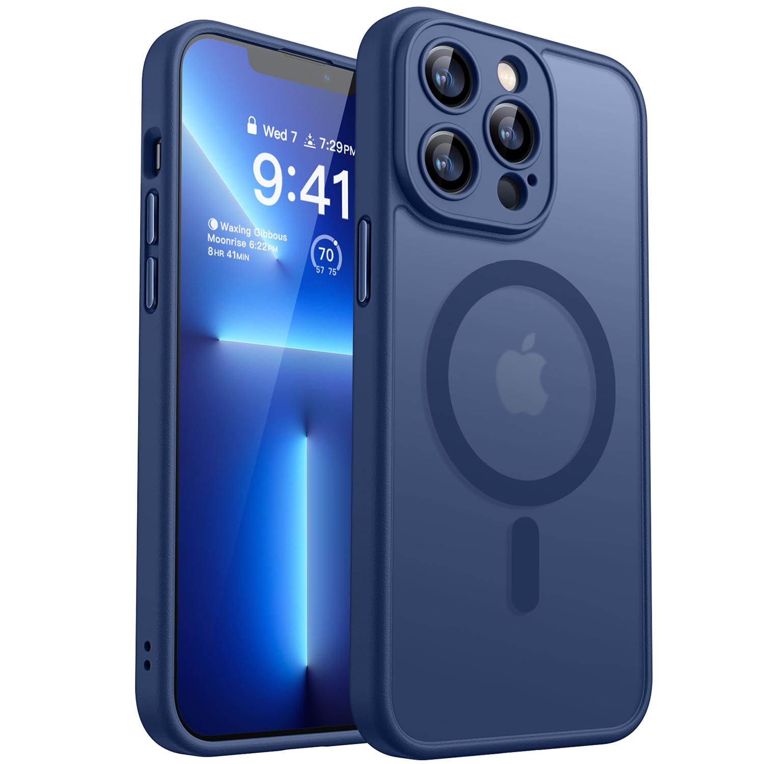 CANSHN Cover Magnetica per iPhone 13 Pro(6,1 Pollici), Compatibile con MagSafe, [Protezione Completa Della Fotocamera], Custodia Traslucida Opaca Protettiva Sottile Antiurto,Blu Profondo