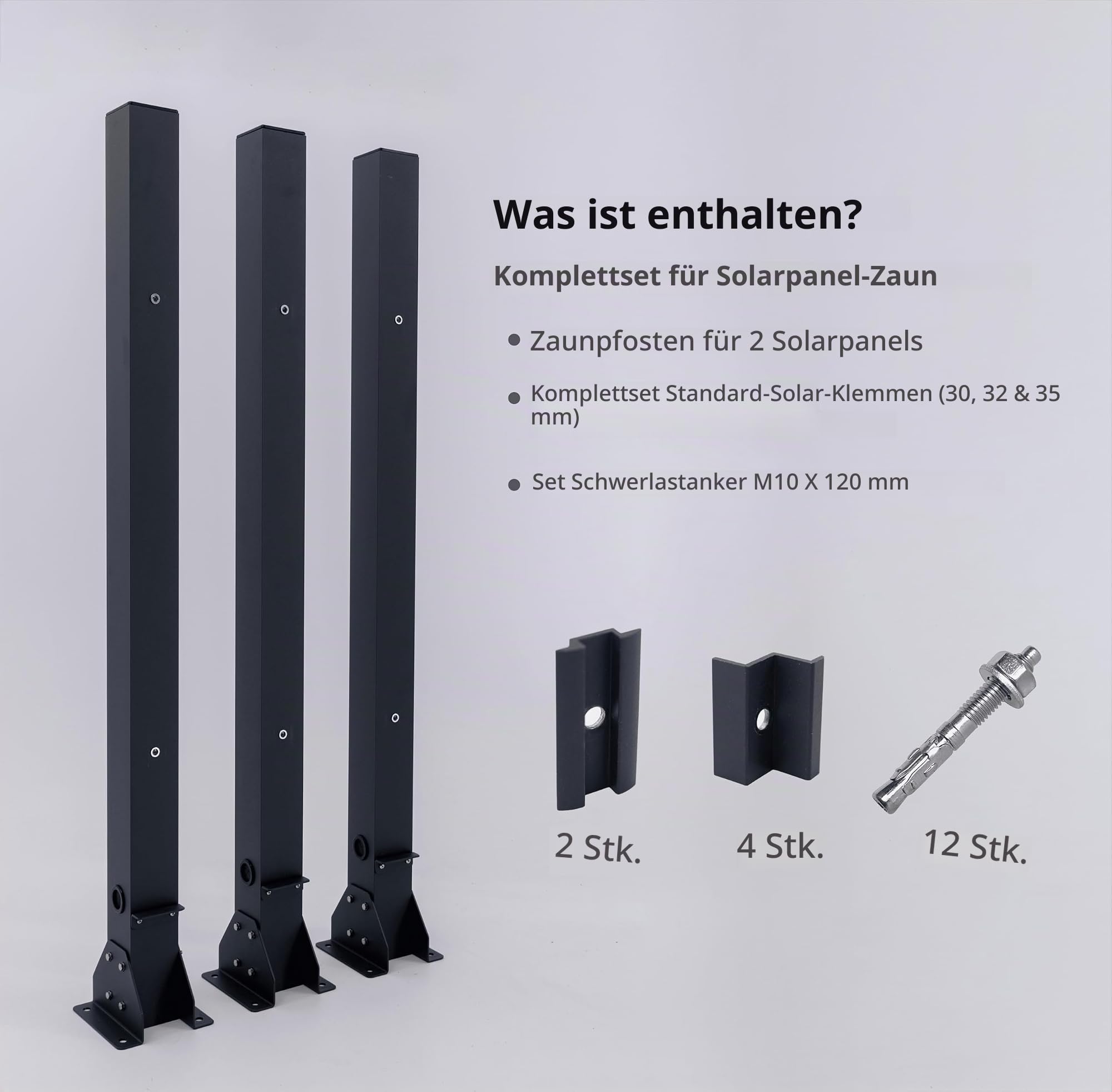 Balkonkraftwerk Halterung als Solarzaun System – Aluminium Solarmodul Halterung für 2 Solarmodule – Solar Panel Halterung für Garten & Grundstück – Für Standard & Bifacial Solarmodule