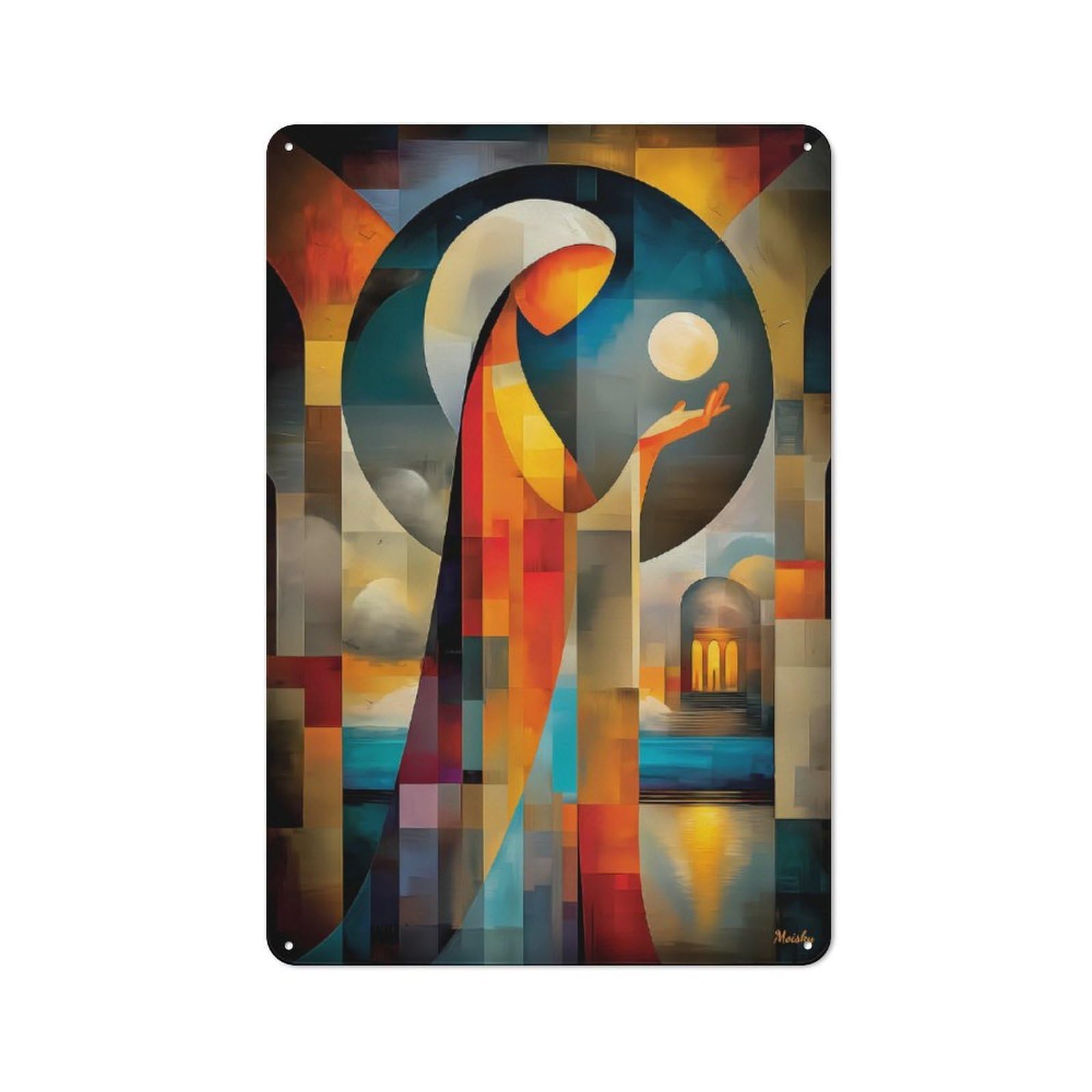Junmoney Selene – Cubist Minimal Mythology Abstract Retro Metal Plaque 30X20cm For Garage Or Workshop, Housewarming Wall Decor For People Furnishing Garage And Workshop