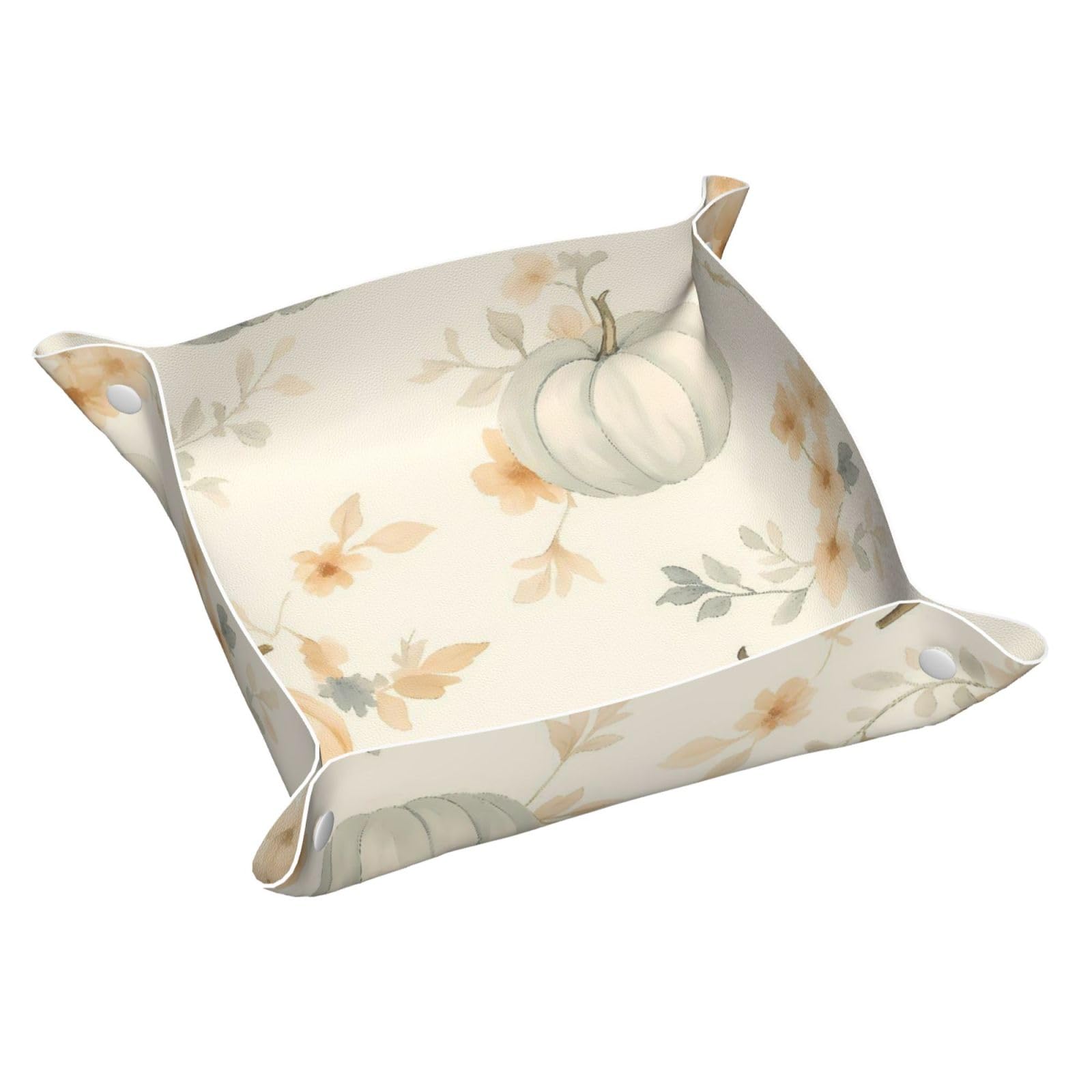 HLBSDM Pumpkins & Flowers Tray Men's Leather Valet Parking Portable Entrance Trays Bedside Storage Box