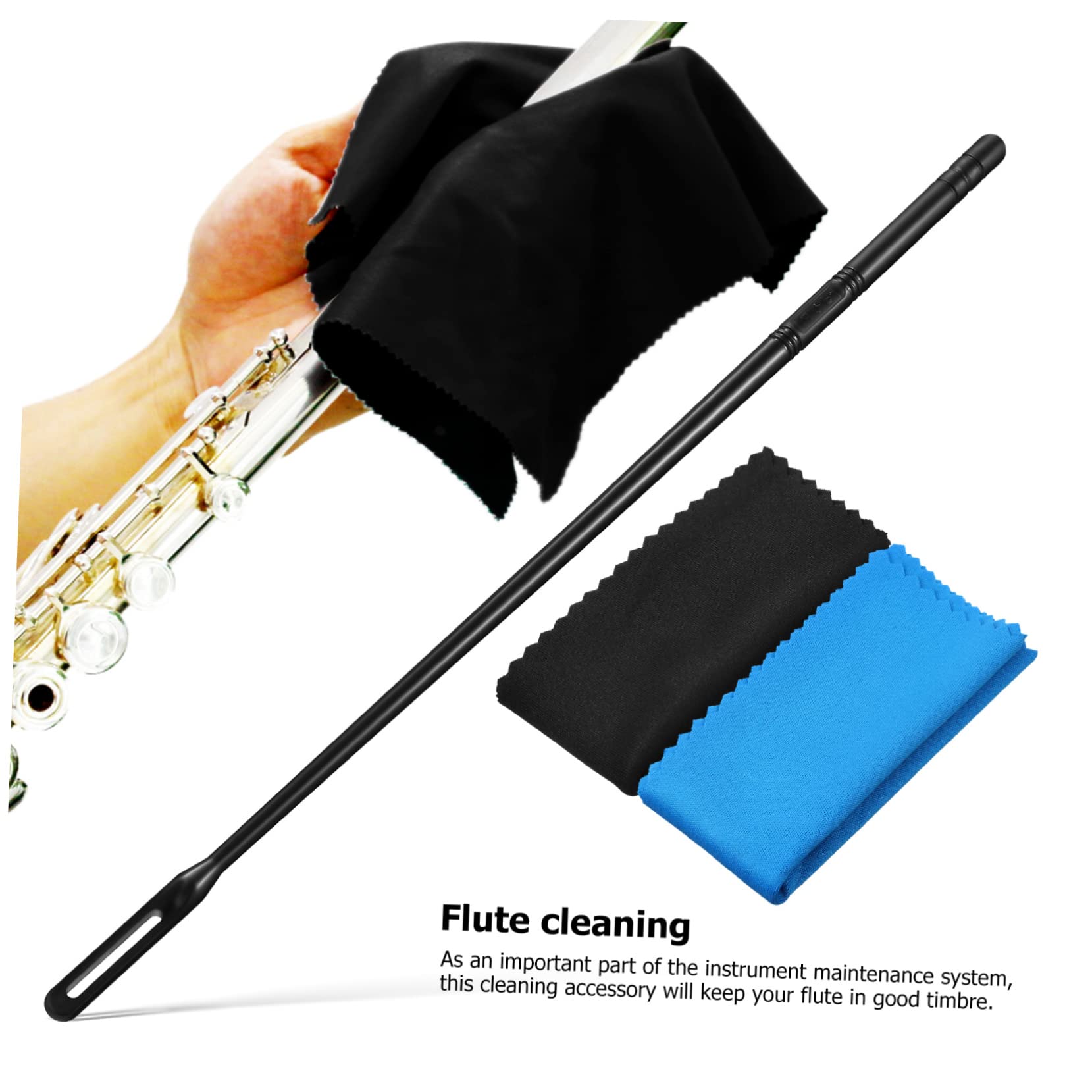 HANABASS 2 Pcs Flute Cleaning Rods with Cleaning Cloths Polishing Swabs for Flute Maintenance Easy to Use for Sound and Appearance