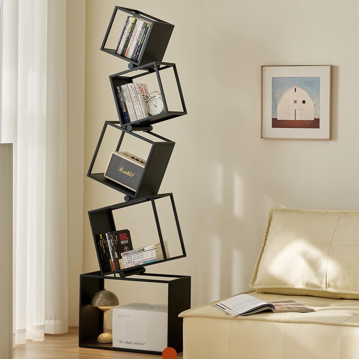 Geometric Bookshelf,5-Tier Unique Bookcase,72.8" Tall Black Bookshelf, Modern Book Shelf,Corner Storage Shelves for CDs/Books/Home Decor,Industrial Display Shelf for Living Room, Bedroom