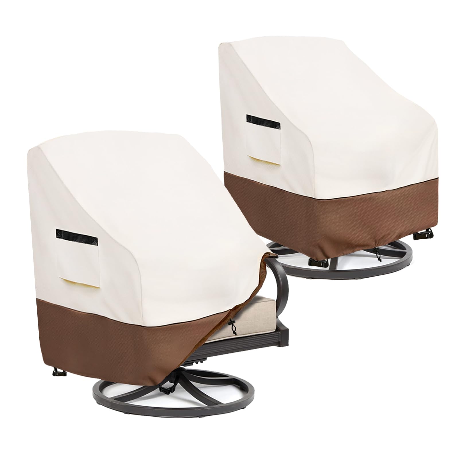 Patio Chair Covers 2 Pack,Swivel Lounge Chair Cover,Waterproof Heavy Duty Outdoor Lawn Patio Furniture Covers 28 W x 31 D x 38.5 H inches,Beige &amp; Brown