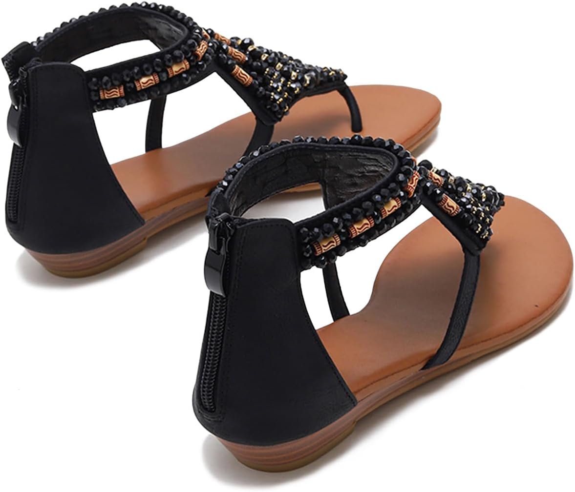 Women's Flat Sandals Womens Sandals Bohemian Dressy Casual Summer Flats Shoes Open Toe Zipper Beach Sandal - Image 6