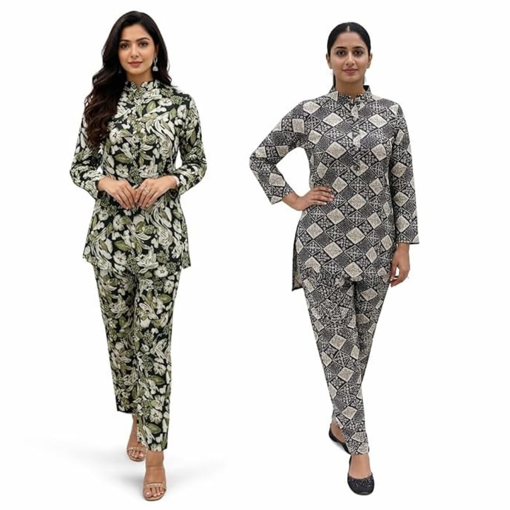 Printed Multicolor Women Stylish Co-ord Combo Set | Printed Top & Pant Set | Casual Daily Wear | Trendy Matching for Women-image-27