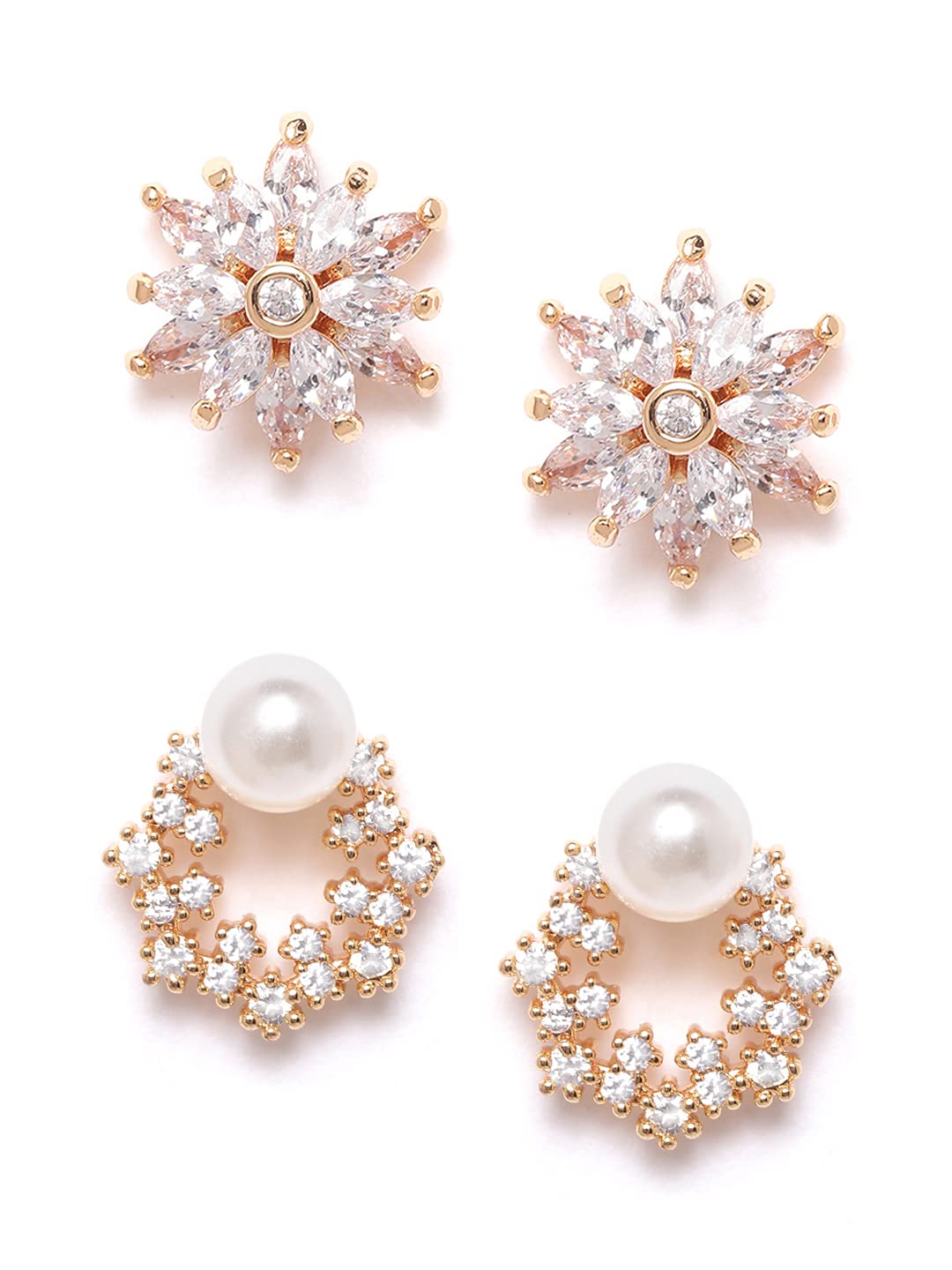 Zaveri Pearls Set of 2 Gold Tone Contemporary Cubic Zirconia Brass Stud Earrings For Women-ZPFK11162 (B09F6FHBD3) Amazon Price History, Amazon Price Tracker