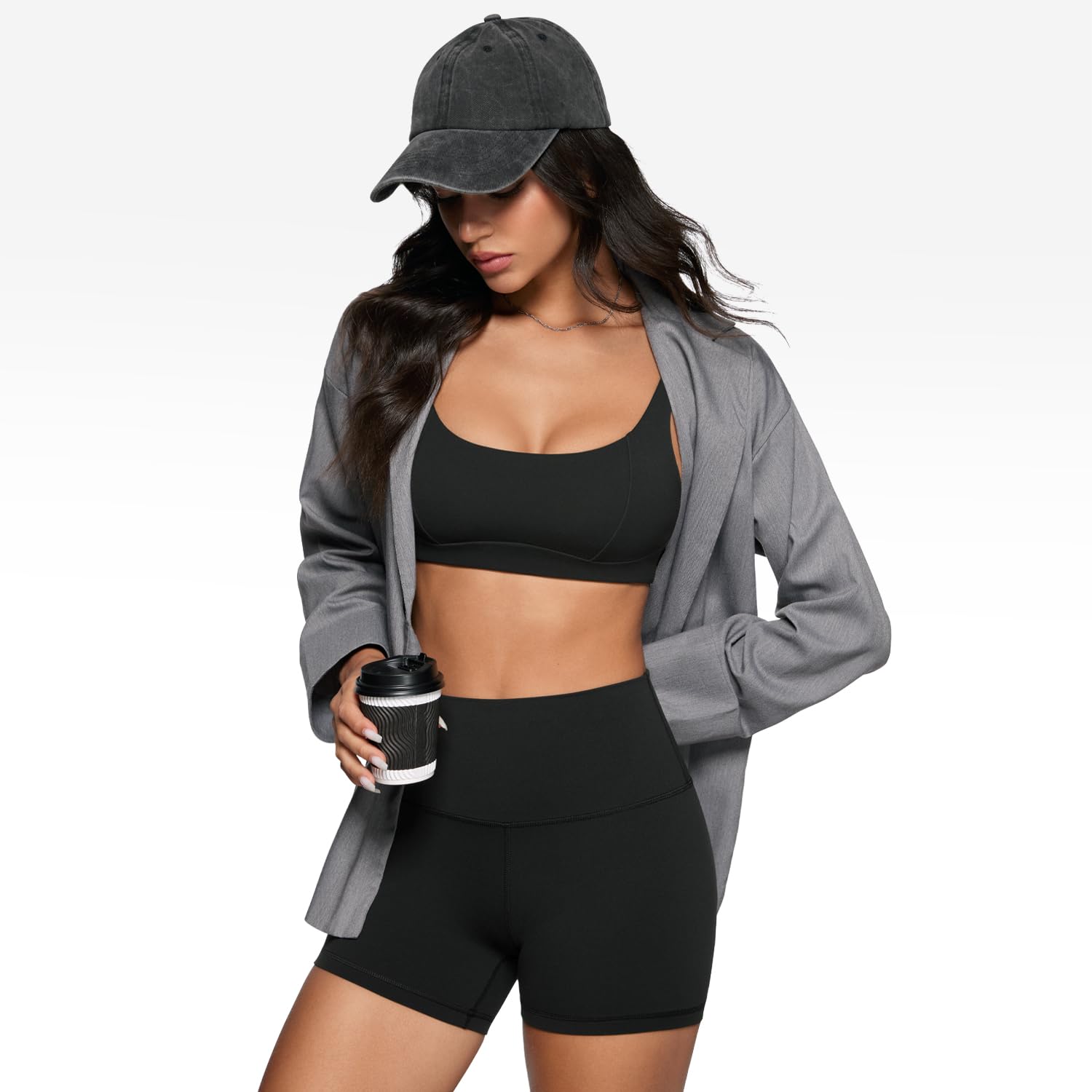 INGIA Brasier deportivo con cuello redondo cuadrado para mujer, con tirantes delgados, acolchado, de bajo impacto, para yoga, sin varillas, para entrenamiento
