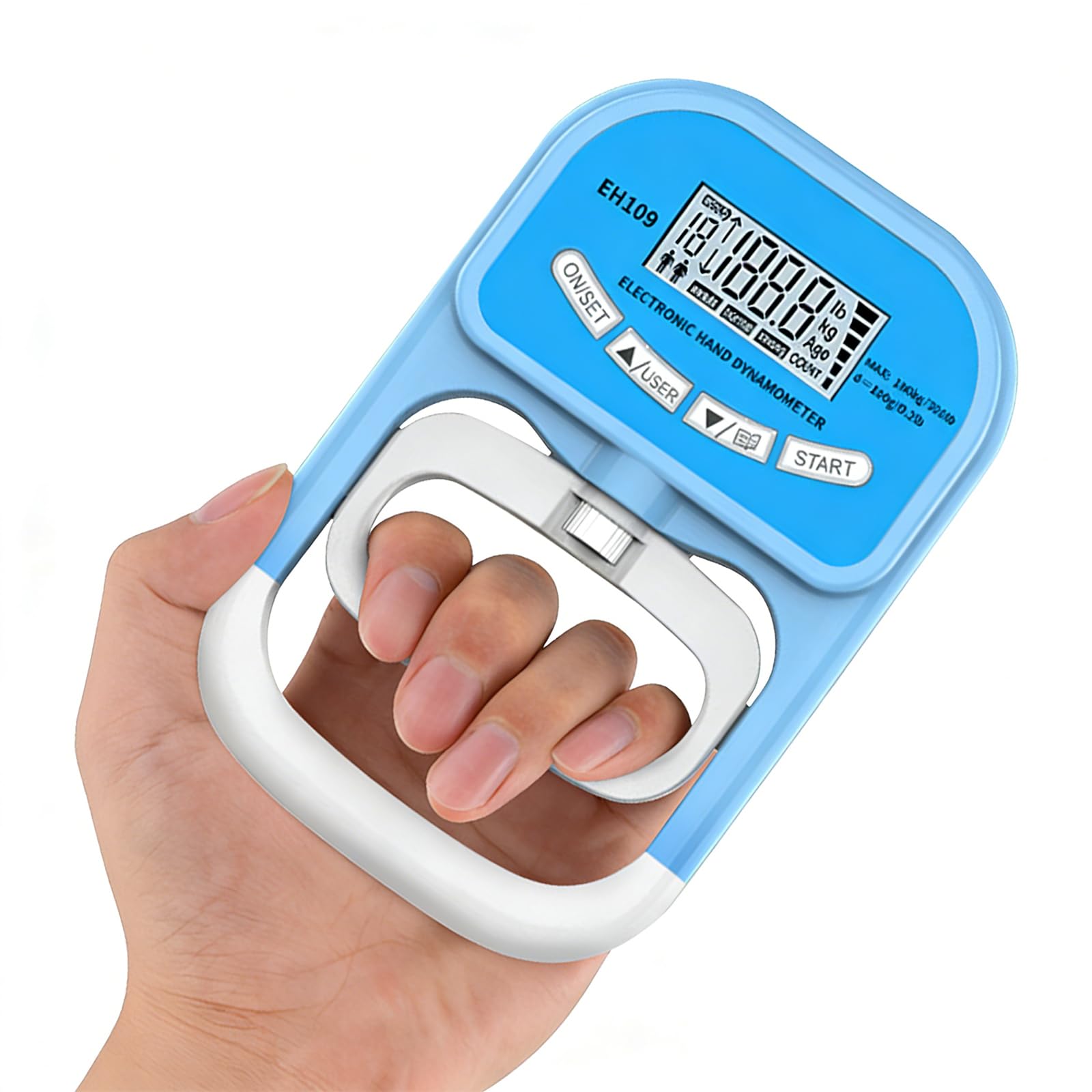 Digital Hand Dynamometer - Grip Strengthener Measurement Meter with Auto-Capture, 90kg/198lbs Capacity, Adjustable Handle, LCD Display, Sports & Clinical Use (Blue)