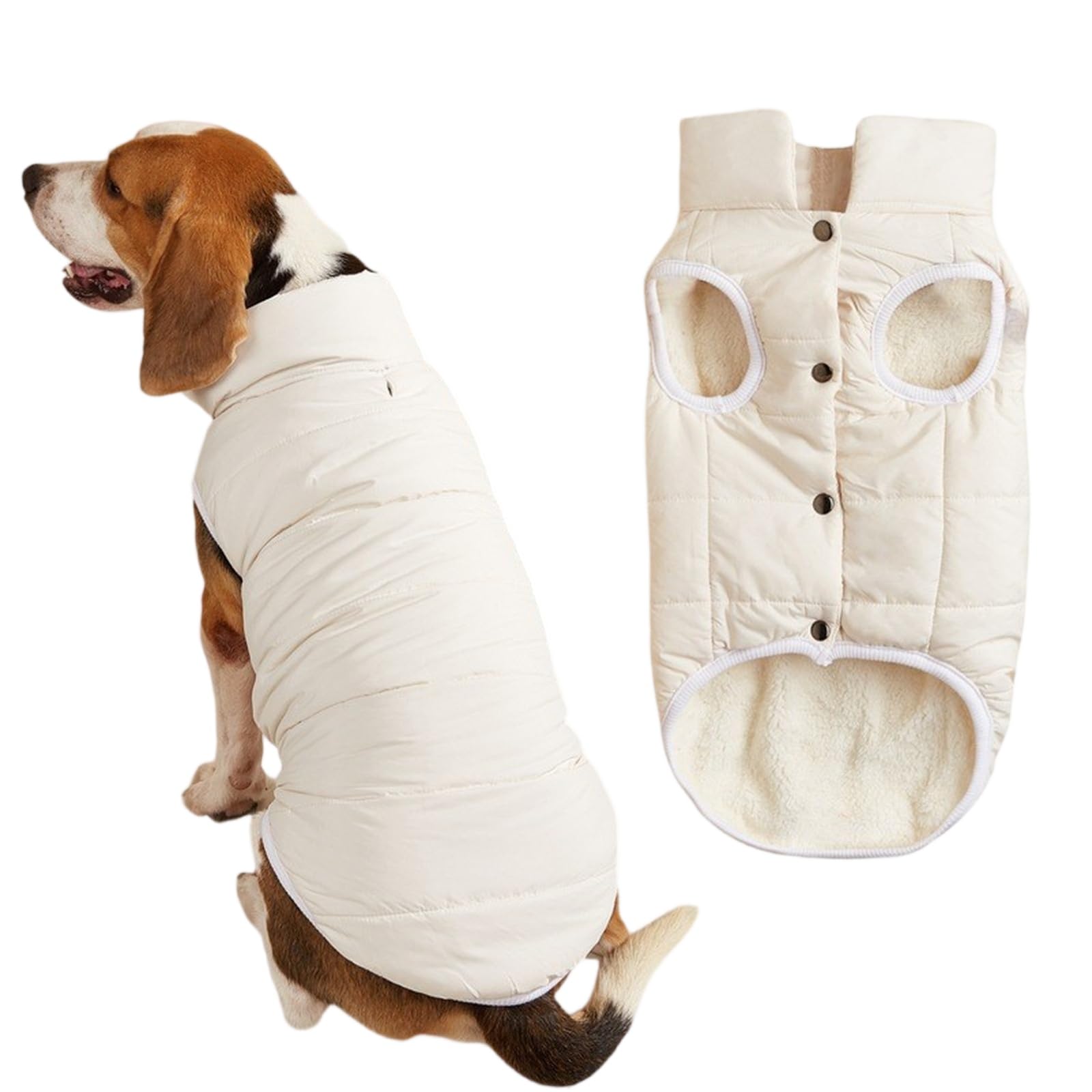 Dog Coat Windproof Winter Jacket, Warm Fleece Dog Jumper With Integrated Zipper Fit for Small Medium Large Dogs(White,XL)