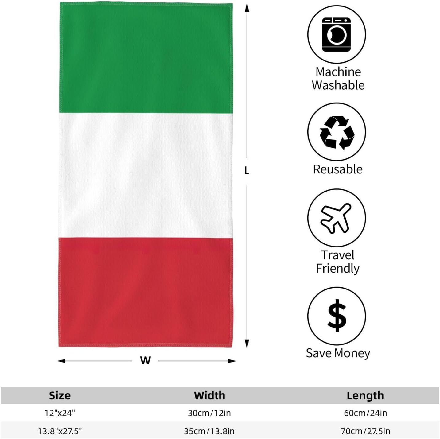 Italian Flag Print Hand Towels for Kitchen, Decorative Bathroom Towels Decor Farmhouse Cute for Men Women Gifts