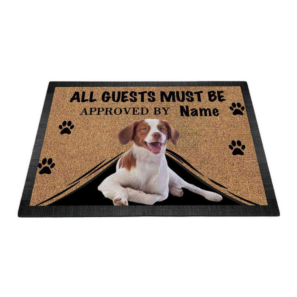 BAGEYOU Personalized Doormat with My Love Dog Brittany Spaniel Welcome Floor Mat All Guests Must be Approved 27.5" x 17.7"