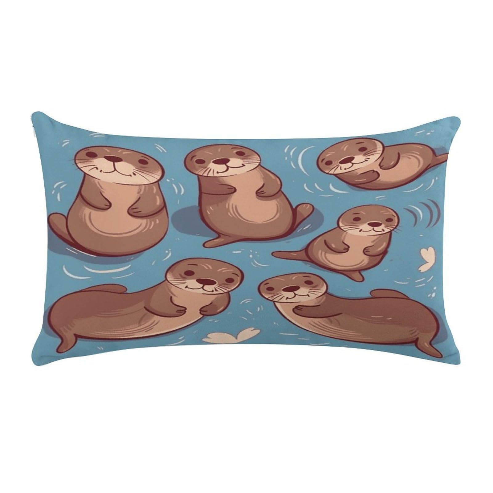 Animal Cute Brown Otters Pillow Case Decorative Rectangle Throw Pillow Cover Soft Plush Pillowcase Cozy Cushion Case Modern Pillow Sham Cushion Cover for Bedroom Sofa Couch 20 X 12 Inch