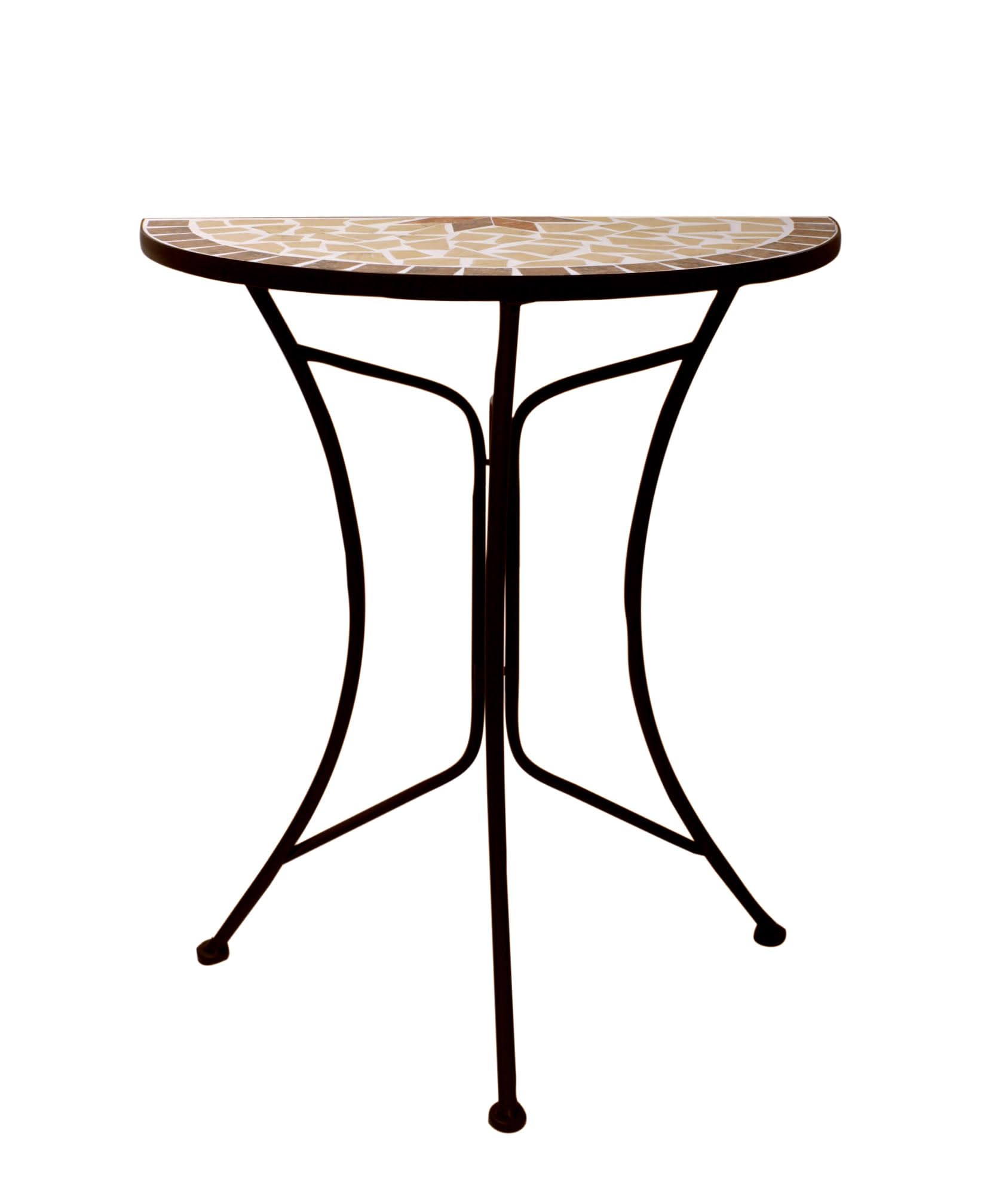 Spetebo Table d'appoint en métal avec plateau en mosaïque semi-circulaire - Table de jardin décorative pour balcon
