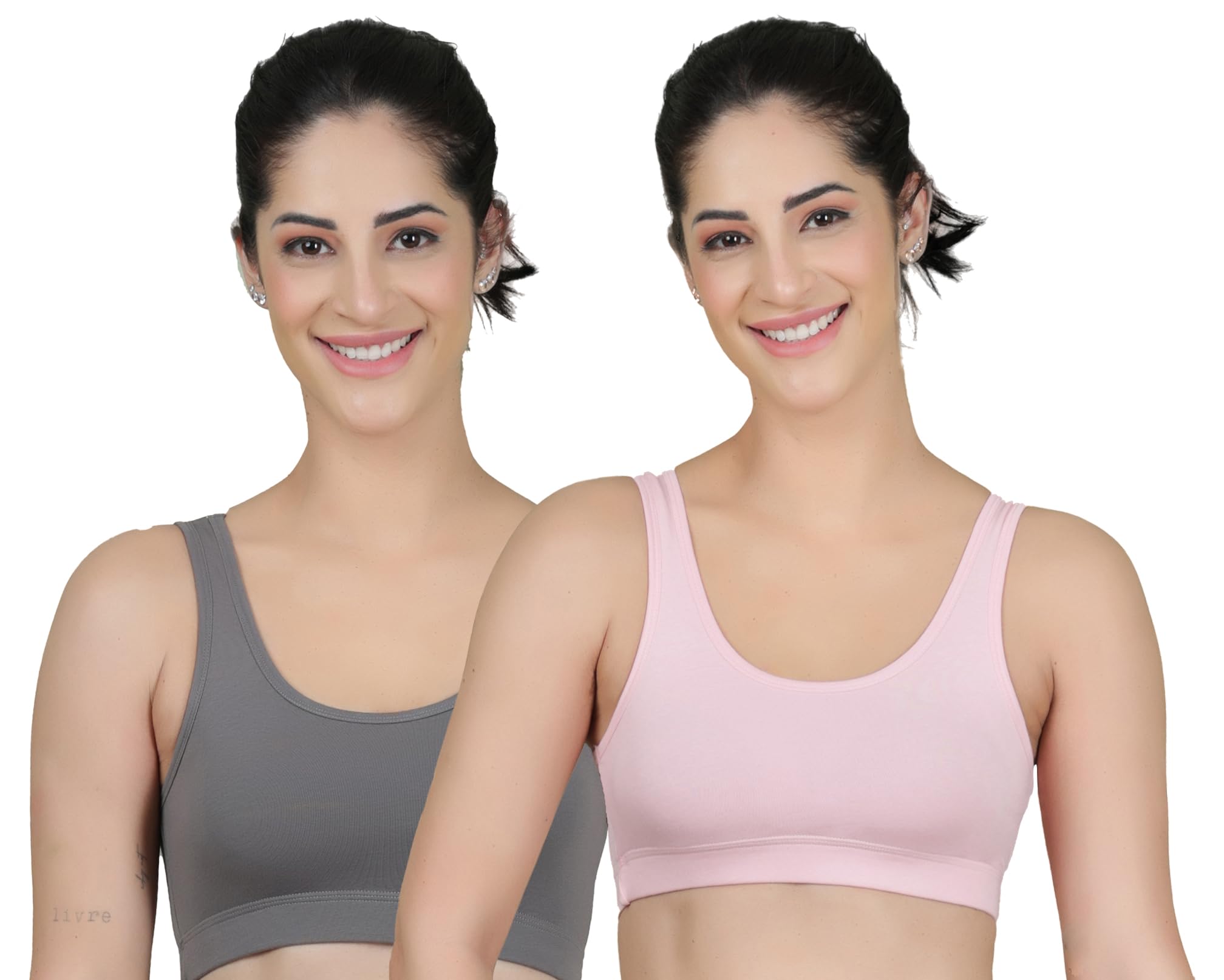 Women's Super Cotton Blend Sports Bra||Non Padded|| Wirefree Everyday use||Low Impact-Full Coverage Bra|| 2 Piece Combo Sports Bra-image-42
