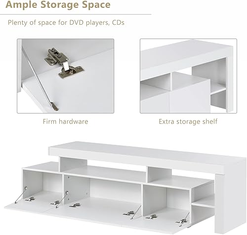 Miniatura 4 de Mid-Century - Soporte de TV moderno para TV de 55/65/70 pulgadas, gabinete de televisión blanco con luces LED de 16 colores, mueble de TV,