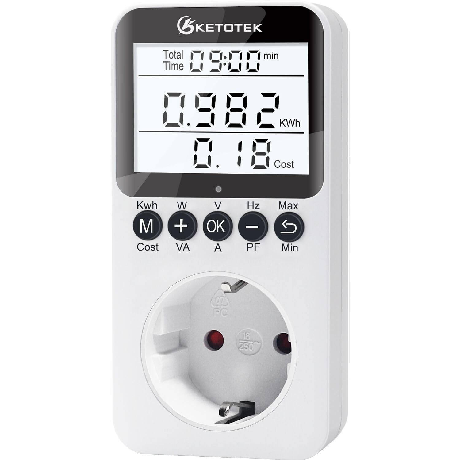 KETOTEK Stromverbrauchsmesser, Stromzähler für steckdose, Energiekostenmessgerät Mit LCD Bildschirm Hintergrundbeleuchtung, Strommessgerät Überlastschutz 3680W