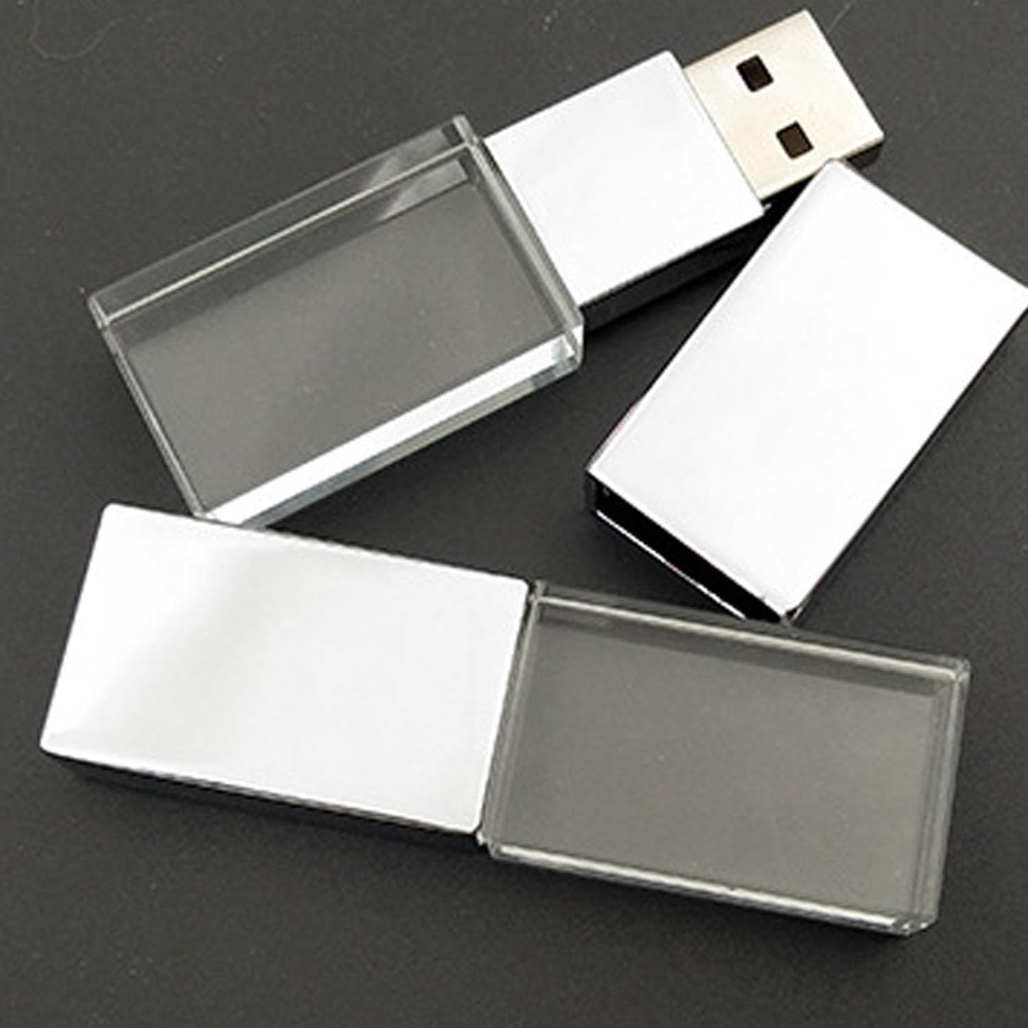 Customized Logo 6 Pack USB 3.0 Large Capacity Flash Crystal Memory Drive, Crystal LED Light Memory Stick, Glass Transparent Thumb Drive Blue Light USB3.0 (32GB*6PACK)