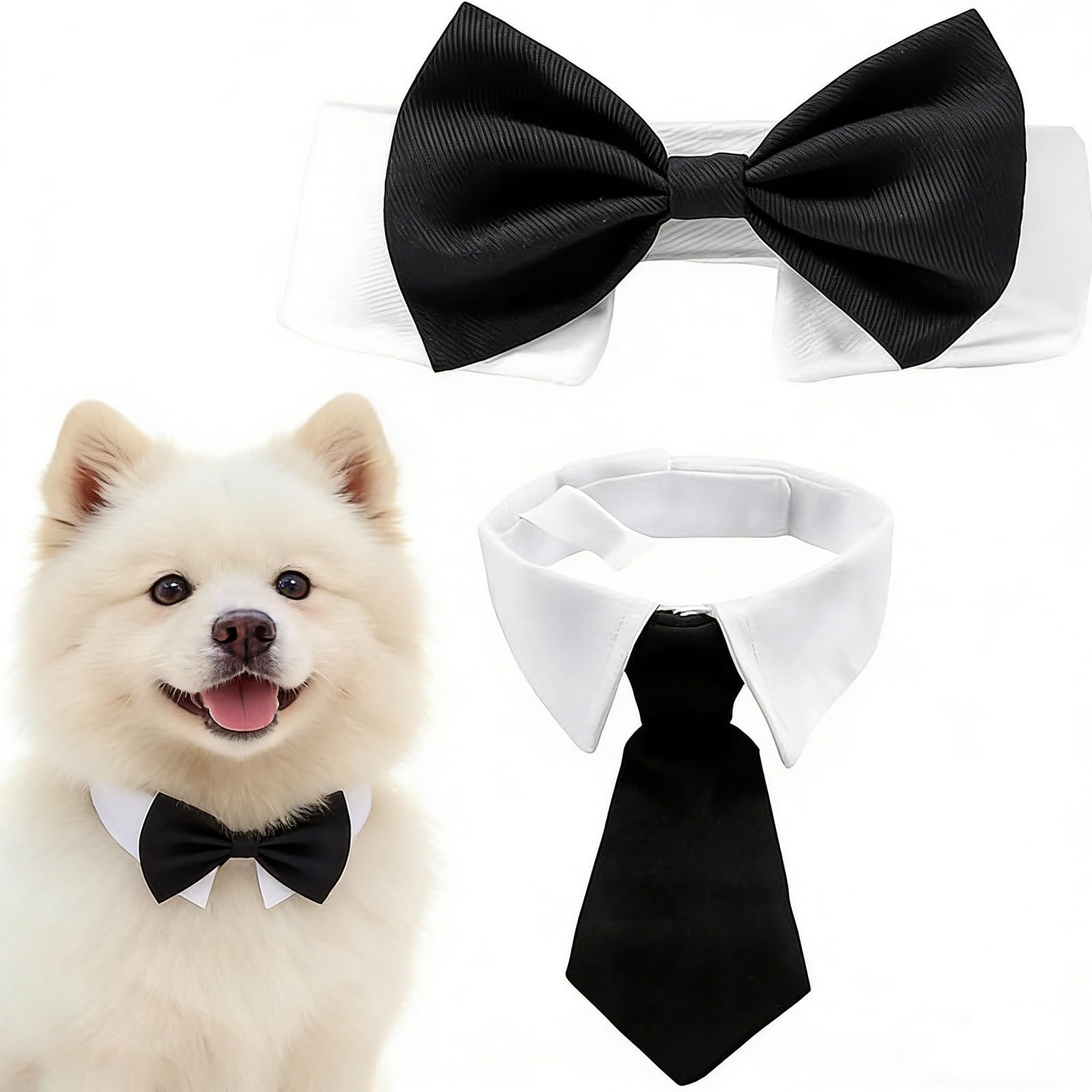 Two Pieces Dog Bow Tie and Necktie Set, Dog Costumes for Medium Dogs, Adjustable Dog Clothes for Small and Medium Dogs, Perfect for Weddings Parties and Photo Sessions