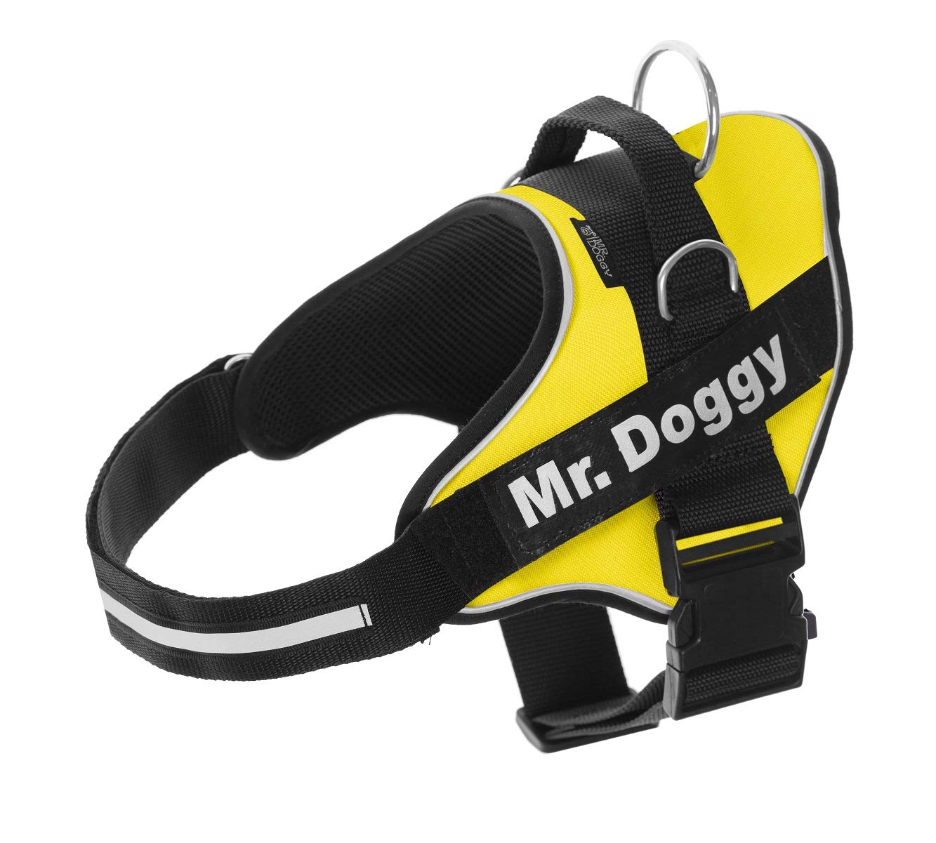 MR. DOGGY Personalised Dog Harness, Reflective & Durable, Includes 2 Custom Name Patches, Adjustable Harness for Small to Large Dogs (Yellow, L)