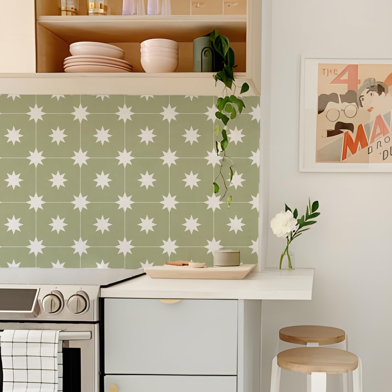 Alwayspon Tile Sticker, Sage Green Self Adhesive Stick on Tiles Transfer Sticker for Bathroom Kitchen, Splashback, Peel and Stick Vinyl Floor Wall Tiles Sticker, 10PcsX15cm/6inch - Image 2