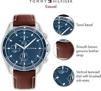 Tommy Hilfiger Analogue Multifunction Quartz Watch for Men with Stainless Steel or Leather Bracelet