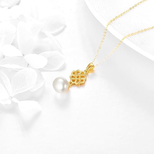 Vista 3 de KECHO Collar de perlas cultivadas de agua dulce de 14 quilates, colgante de oro macizo de 14 quilates, joyería de oro real, aniversario, regalos