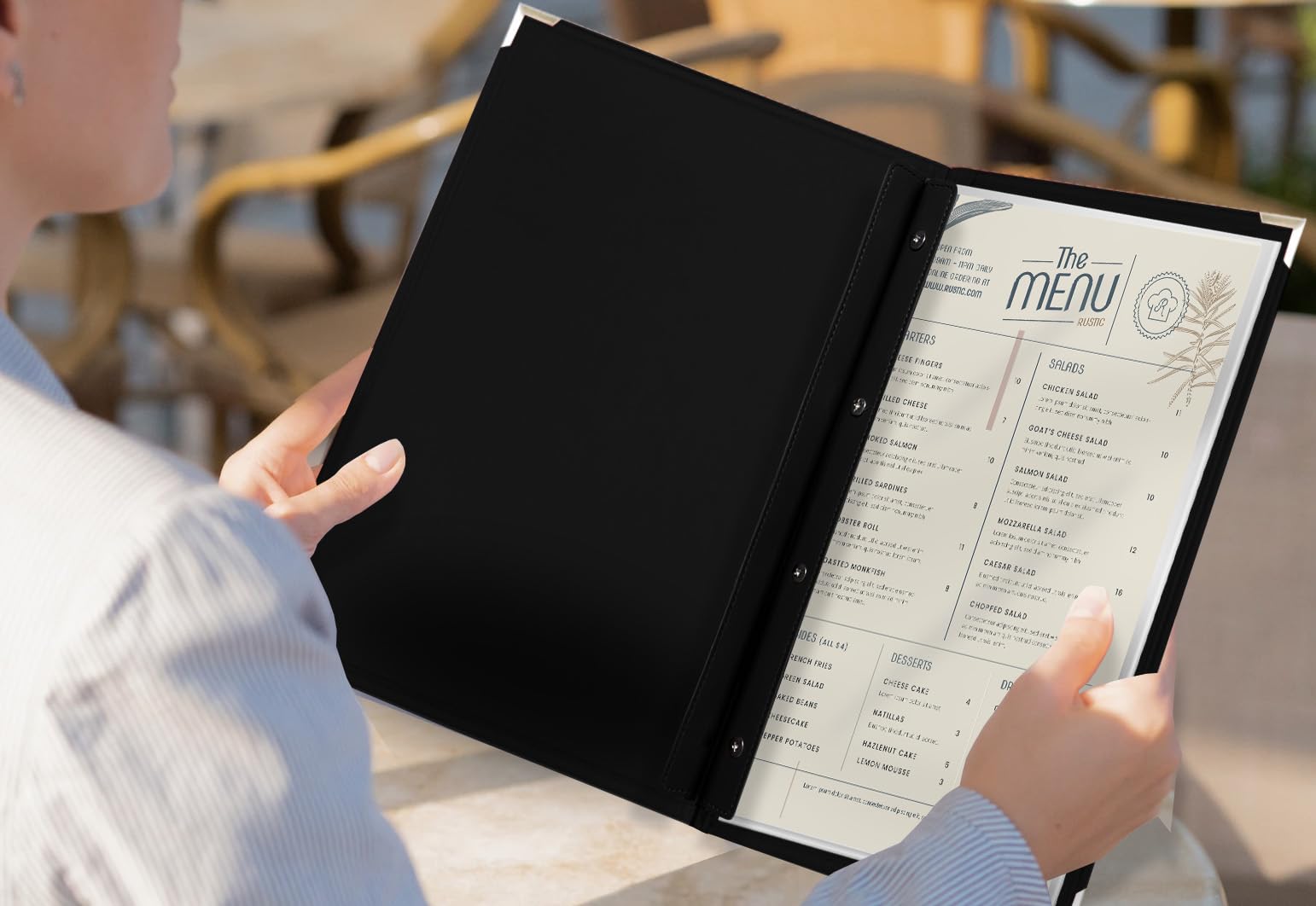 Protège Menu Restaurant A4 Porte Menu de Table en Cuir Synthétique Marron Bleu Noir Gris Vert Rouge - Style 1-2 pages (Noir)