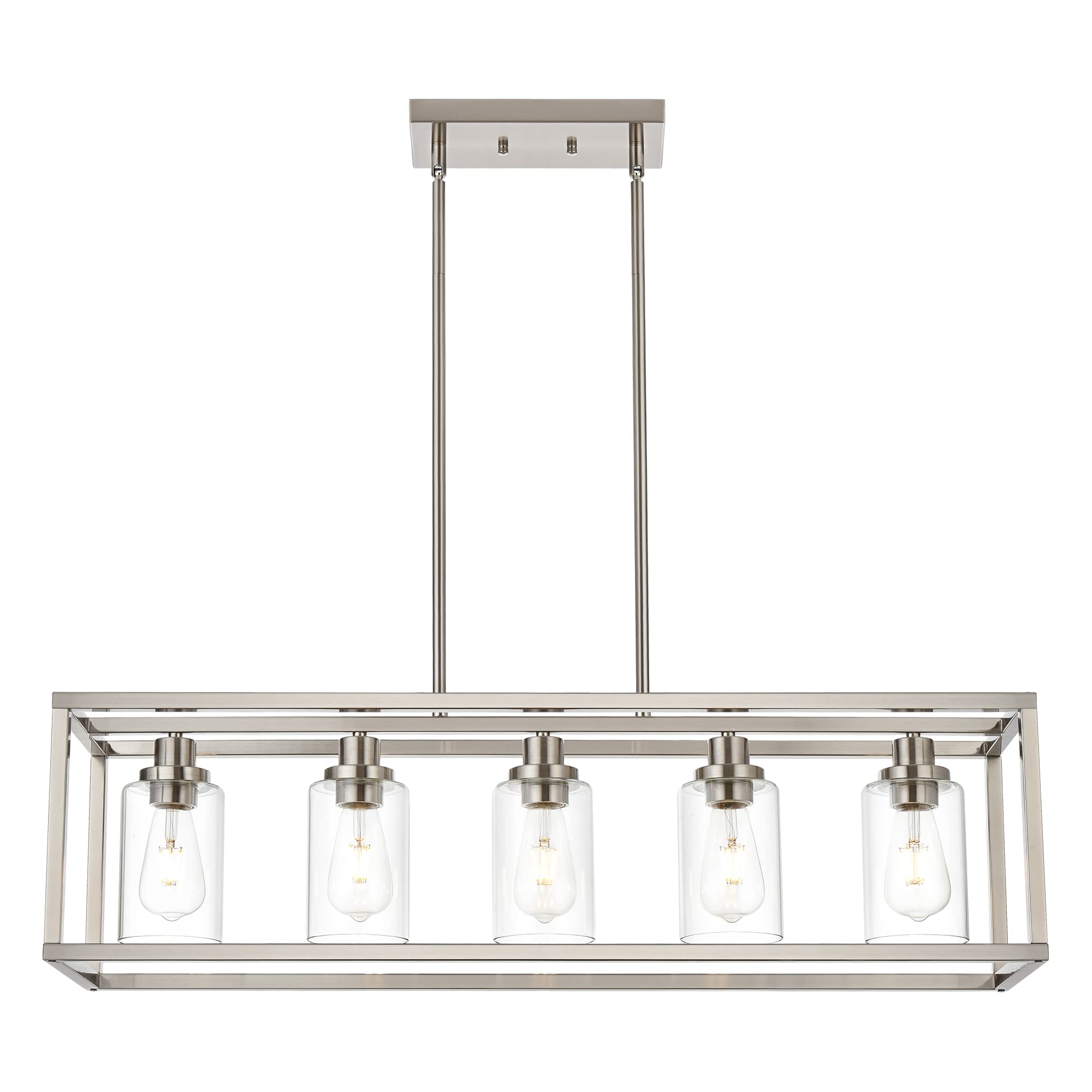MELUCEE 5-Light Dining Room Lighting Fixture Hanging Brushed Nickel Modern Pendant Lighting Contemporary Chandeliers with Clear Glass Shade for Kitchen Island Living Room Bedroom