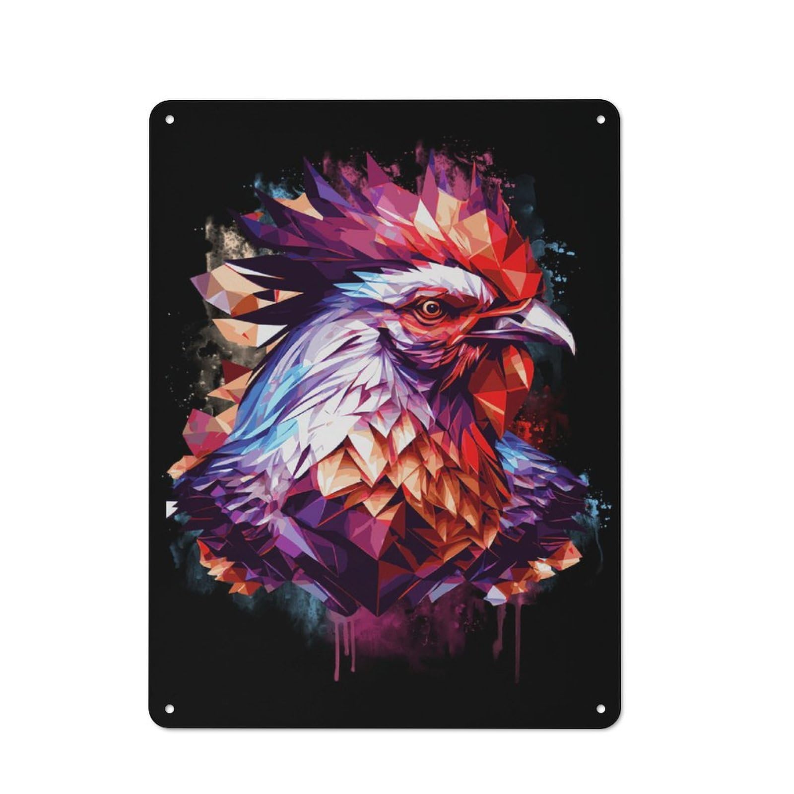Junmoney Style-4 Geometric Chicken Rooster Decorative Tin Plaque 40X30cm, Vintage Bar Wall Plaque For Bar, Kitchen, Garage Or Games Room