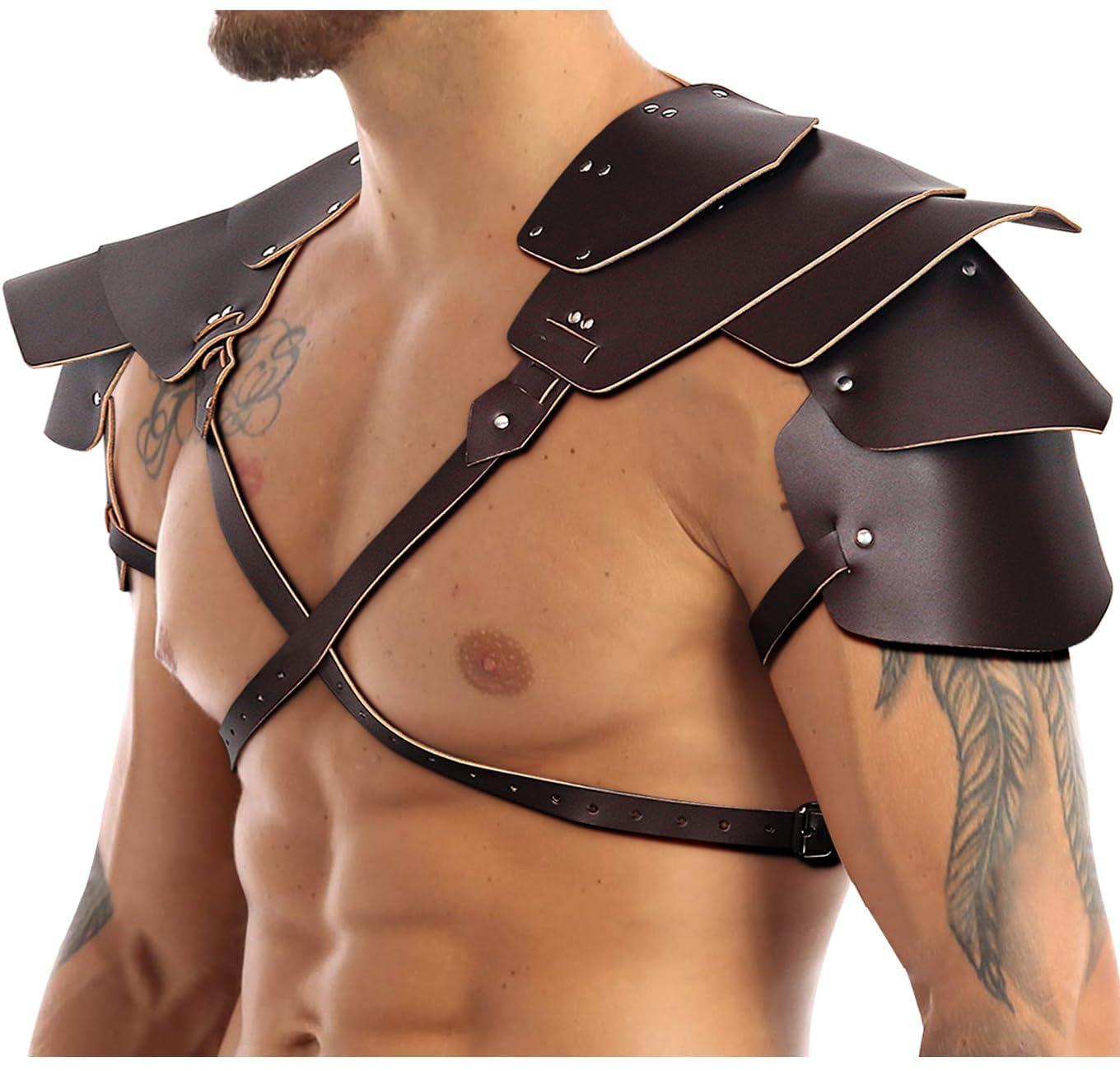 SJTJSPX Medieval Leather Shoulder Armour Viking Cosplay Shoulder Armour Knight LARP Adjustable Shoulder Strap Gothic Halloween Costume Carnival Accessories