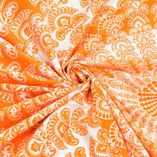 Image of RajasthaniKart Pure 100% Cotton Double Bed Sheet with 2 Pillow Covers (Bedsheet for Double Bed Cotton, Jaipuri, King Size Orange Mandala)