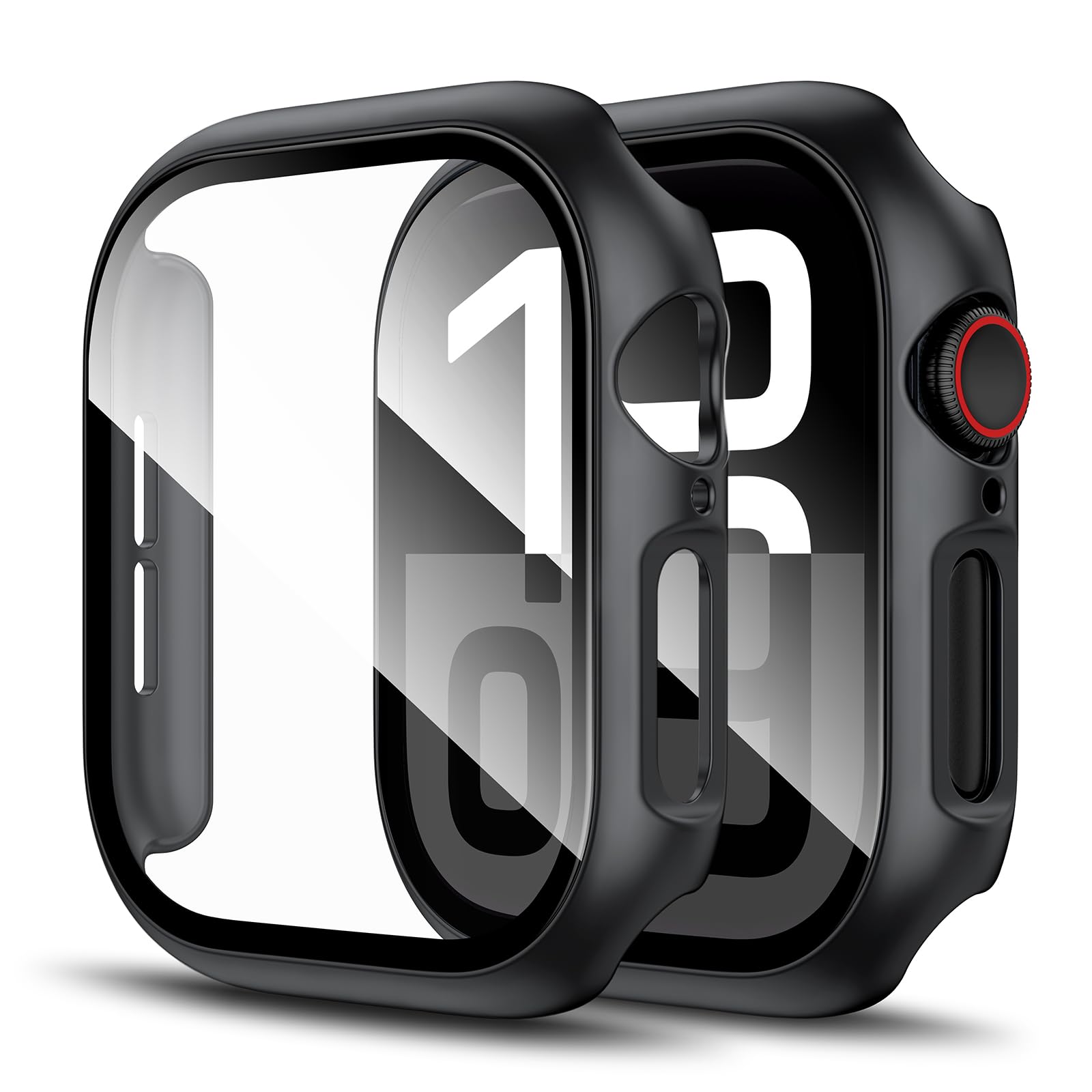 LK 2 Pezzi Cover per Apple Watch Series 10 42mm, Vetro Temperato Cover Custodia per Apple Watch Series 10 42mm, [Durezza 9H] [HD Clear][Senza Bolle] [Anti-Graffio]-black
