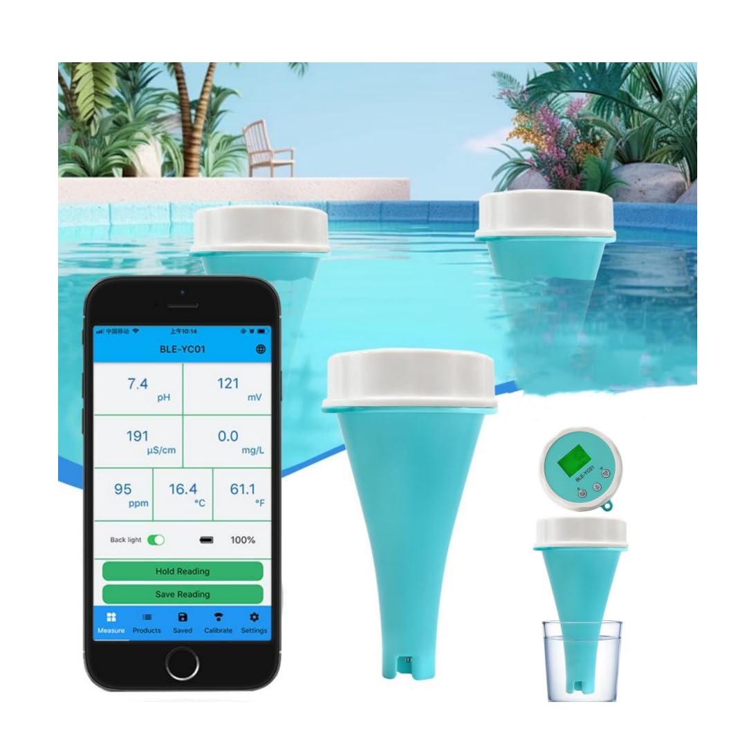 Digital Pool Water Tester,Smart Water Monitor,6-in-1 Water Tester with App Connection,Measurement of PH,Redox,Chlorine,EC and Temperature,Water Quality Detectors,for Pools,Hot Tubs