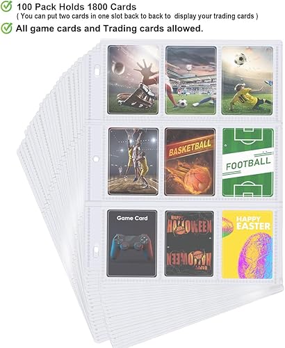 Miniatura 4 de POKONBOY Paquete de 100 fundas para tarjetas de intercambio de 9 bolsillos, hojas de almacenamiento de tarjetas de intercambio para tarjetas de