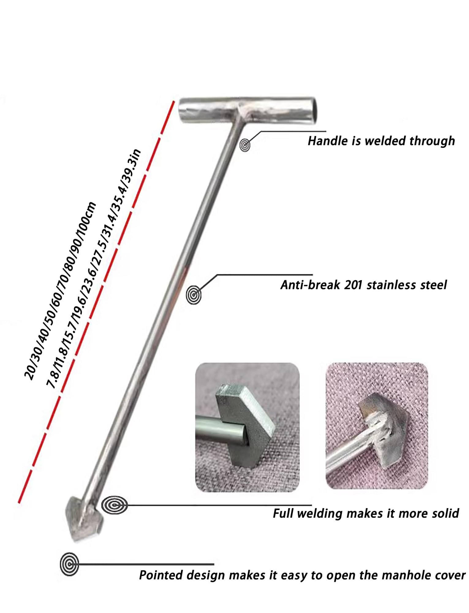 Generisch 10-mm-Gullydeckelheber mit T-Haken, Metall-Schachtdeckelzieher, Kanalhebehaken (30 cm/11,8 cm, 2 Stück) – Langlebig und einfach zu bedienen