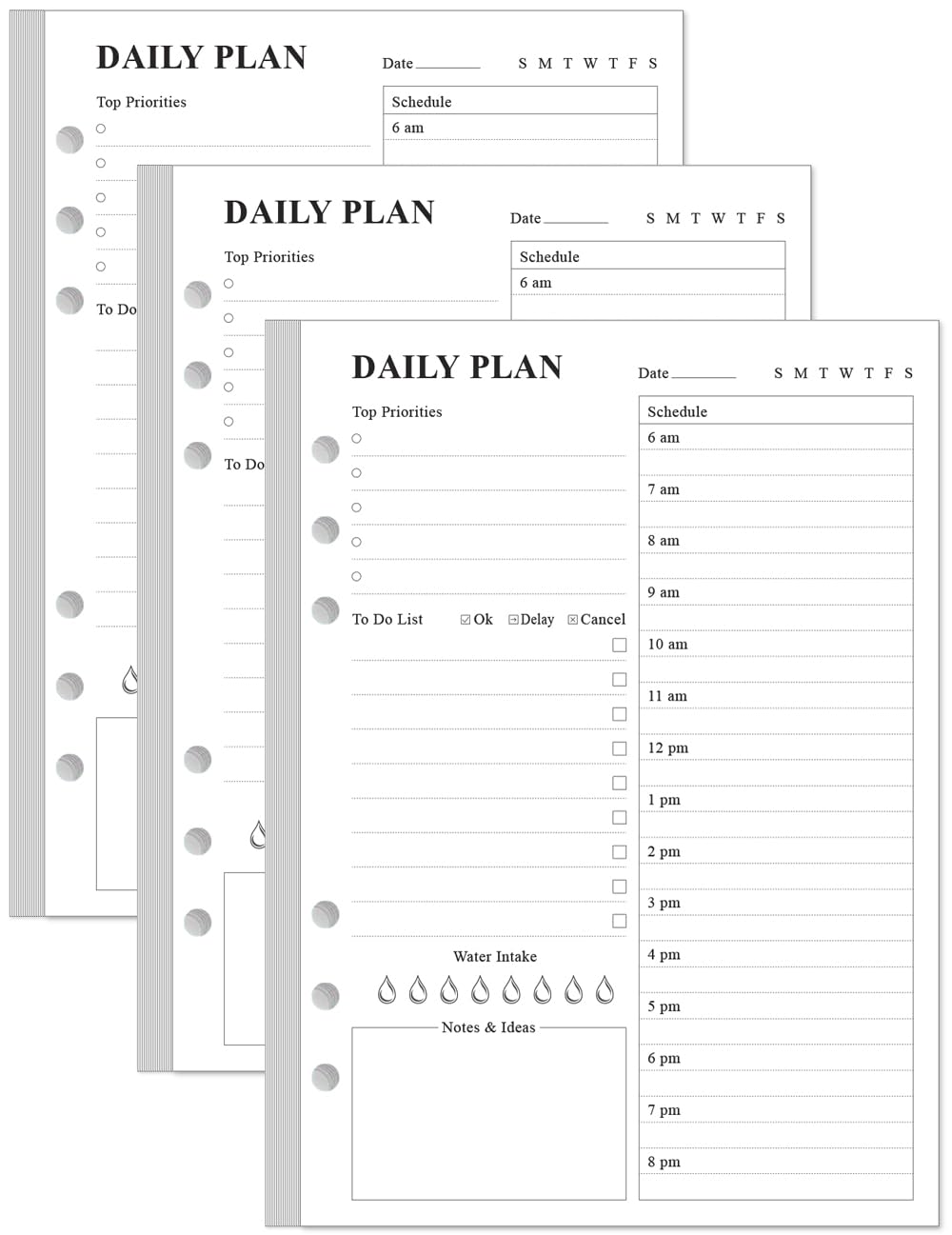(3-Pack) Undated Daily Planner Refill - A5 To Do List Insert, 300 Sheets/600 Pages Planner and Lined Refill, 6-Hole Punched, 100 gsm White Paper, 5.8'' x 8.3''