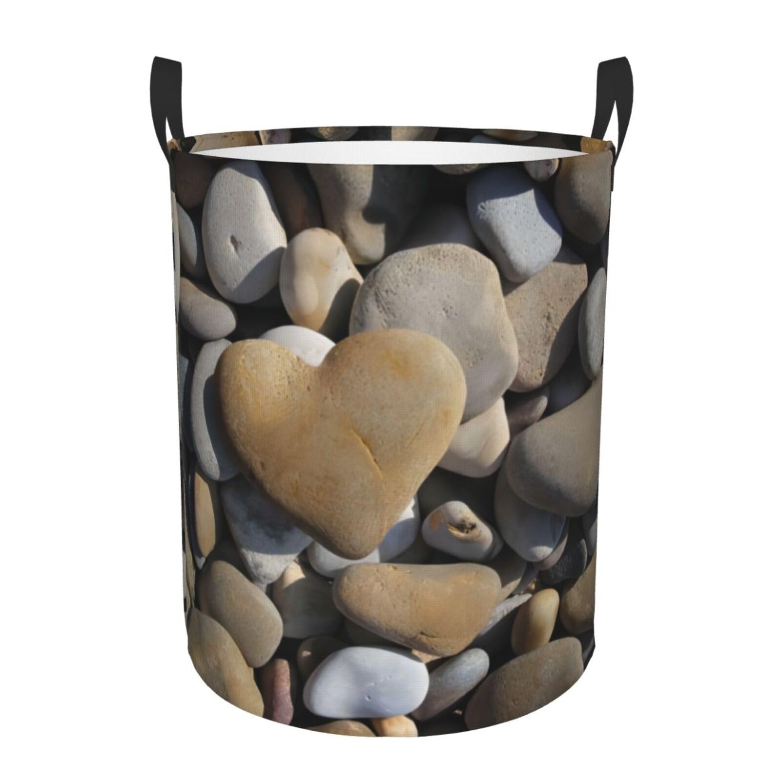 M Circular Hamper Heart Stone Print for Dirty Clothes