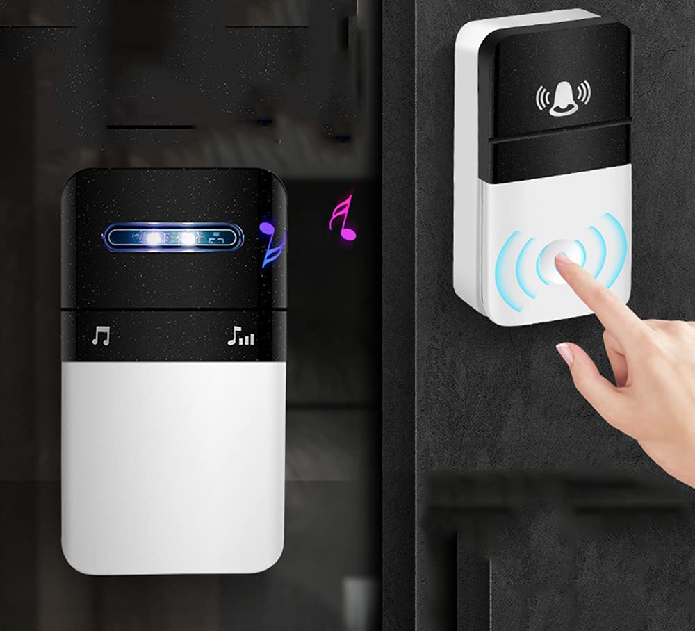 Timbre InaláMbrico Kit De Timbre De Puerta Inalámbrico Enchufable De Pared a Prueba De Agua IP47 con Alcance De 80 M 38 Timbres De Volumen De 4 Niveles Y Luz LED Blanca Adecuado para Viviendas