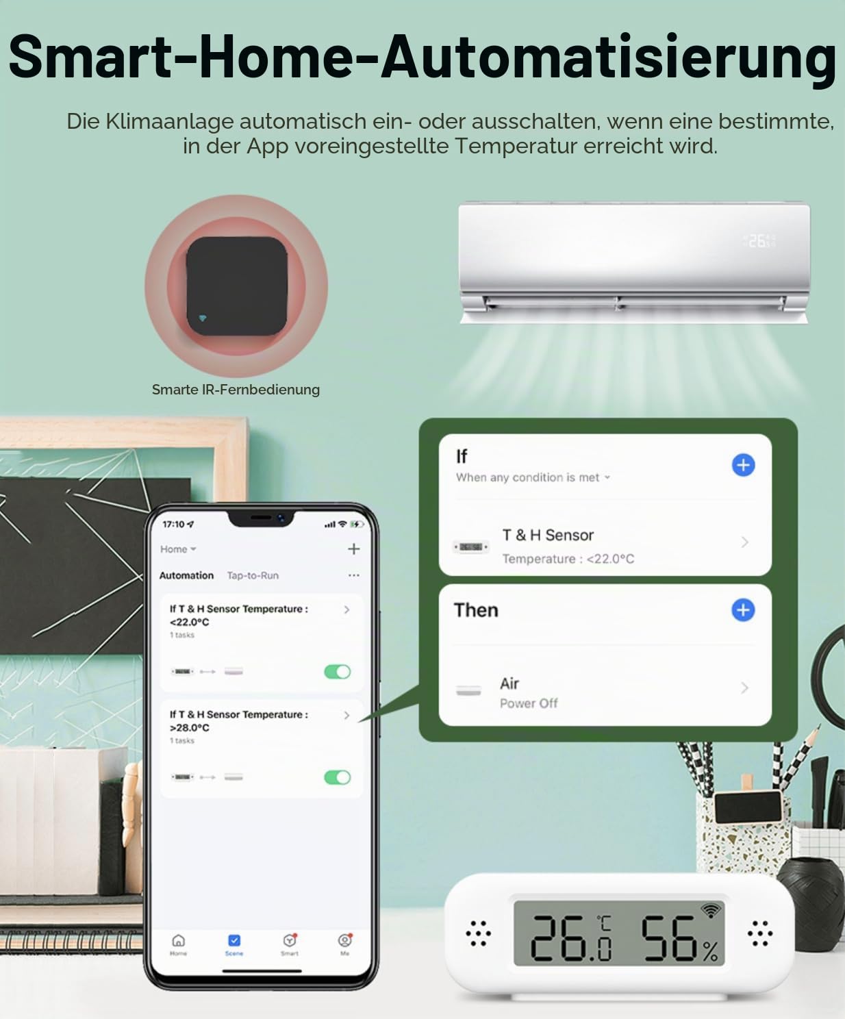 WLAN Thermometer Hygrometer: Smartes Temperatur- und Feuchtigkeitssensor, Echtzeit-Monitor, App-Benachrichtigung, Digitales Temperatursensor Innen, kompatibel mit Alexa/Google Home (4PCS)