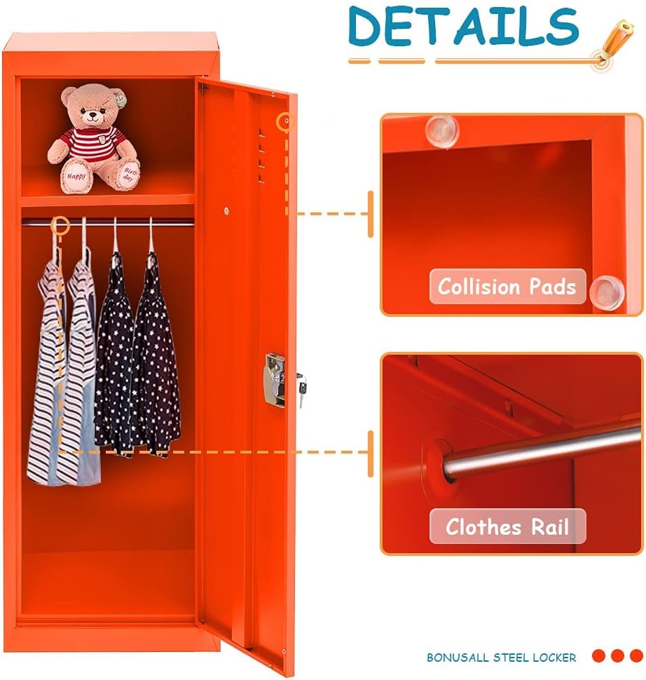 Bеѕt Sеllеr Bonusall Kids Locker for Bedroom, Steel Storage Locker Cabinet for Kids Bedroom, Kids Metal Cabinet Locker 1 Door 48 H x 15 L x 15 W with Hanging Rod and Shelf Home School Clothing Teen Orange 🔥 Cаѕhbасk uр tо 70% Bonusall Kids Locker for Bedroom, Steel Storage Locker Cabinet for Kids Bedroom, Kids Metal Cabinet Locker 1 Door 48 H x 15 L x 15 W with Hanging Rod and Shelf Home School Clothing Teen Orange