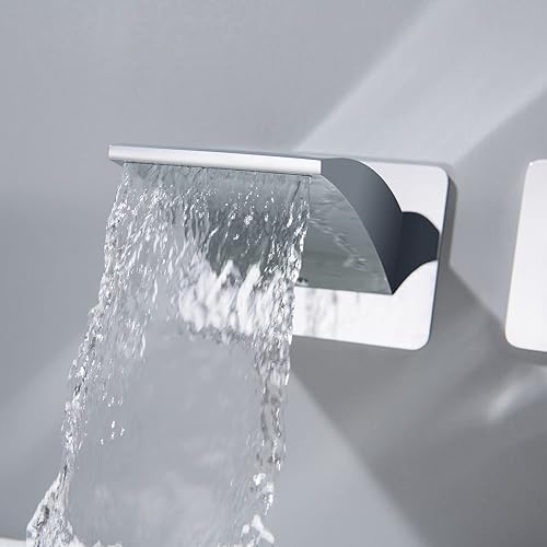 Miniatura 4 de Grifo de bañera de montaje en pared con ducha de mano, boquilla de bañera en cascada con cabezal rociador de mano, cromado