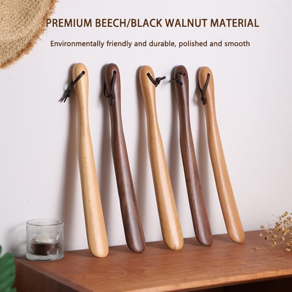 Cuerno de Zapato Calzador para mujeres mayores, calzador japonés de haya/nogal natural, ayudante de zapatos de mango corto/largo perezoso para el hogar con cordón, opciones de regalo para eventos