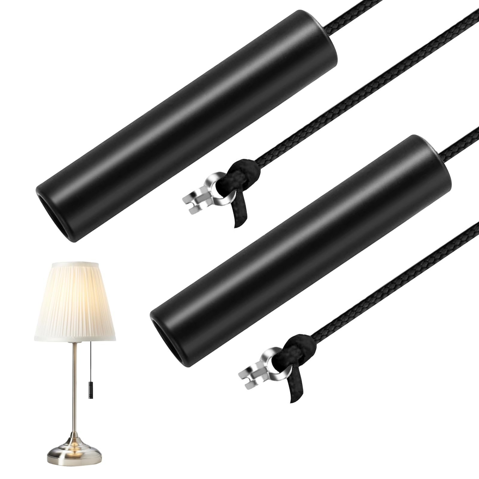 Guthrie 2PCS Bathroom Light Pull Cord,6 x 1.2cm Light Pull Handle with 150cm Extension String Connector for Ceiling Light,Toilet,and Fan Switches(black)