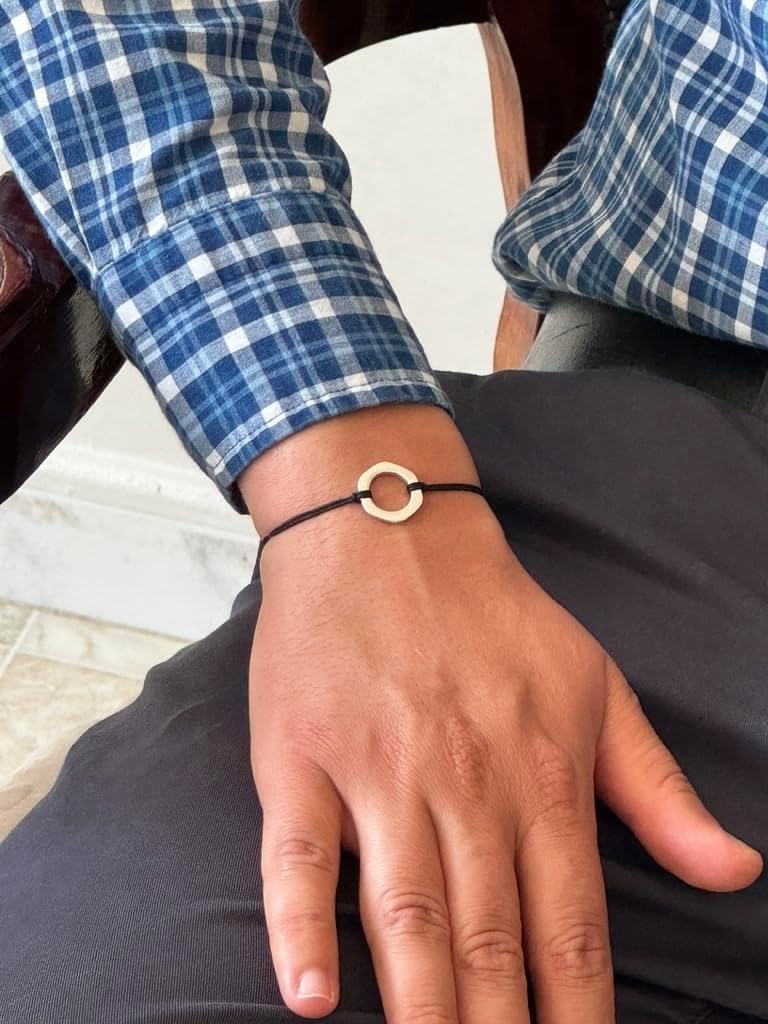 Handmade 925 Sterling Silver Minimalist Circle Bracelet for Women, Pull Adjustable Kindred Cord Thread, Charm Black String Bracelet, Karma Bracelet, Spiritual Yoga Gift - Image 9