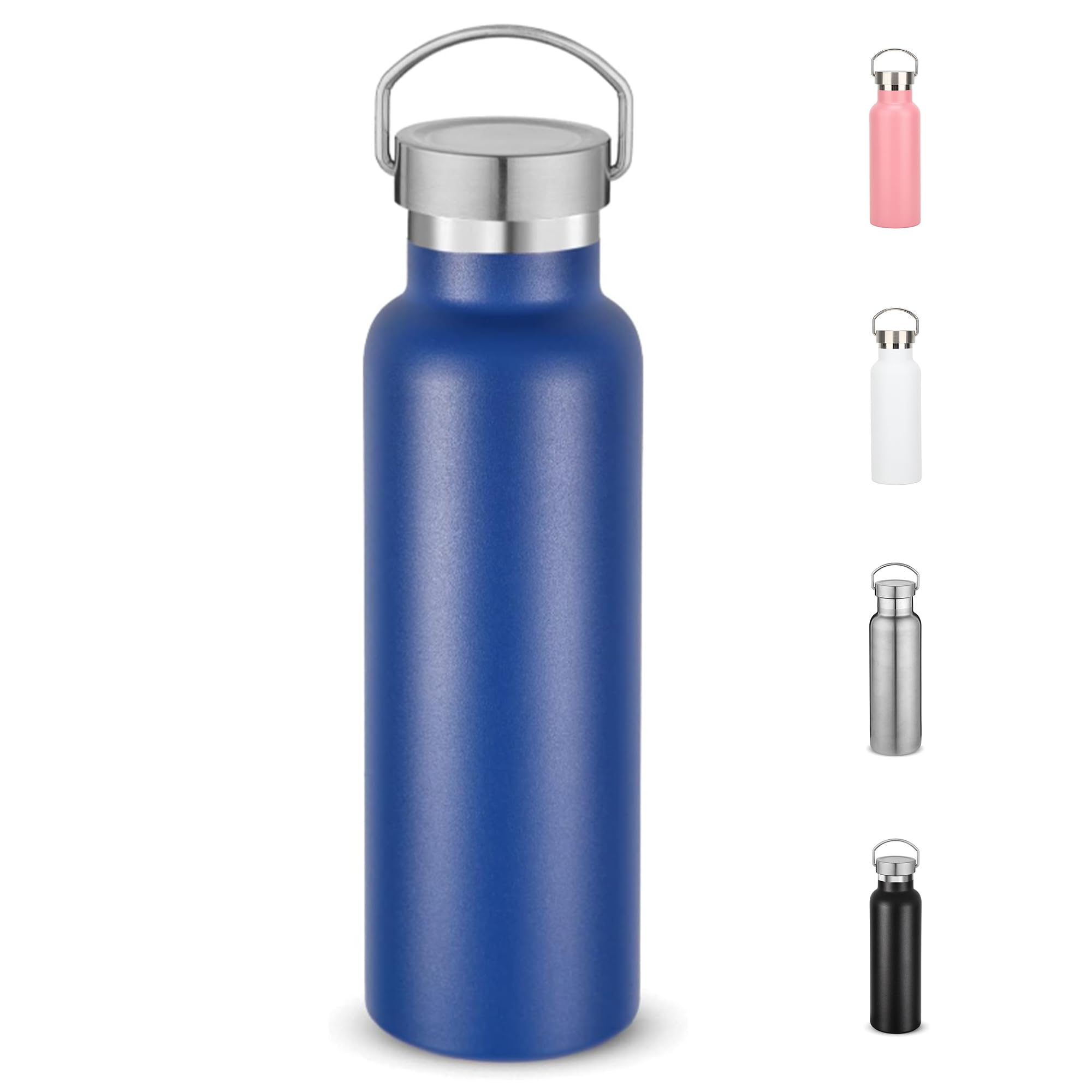 Water Bottle Stainless Steel Insulated 500ml with Leakproof Lid and Handle, Double Wall Vacuum Travel Bottle for School, Hiking, Travel - Reusable Metal Standard Mouth Flask for Everyday Use (Blue)
