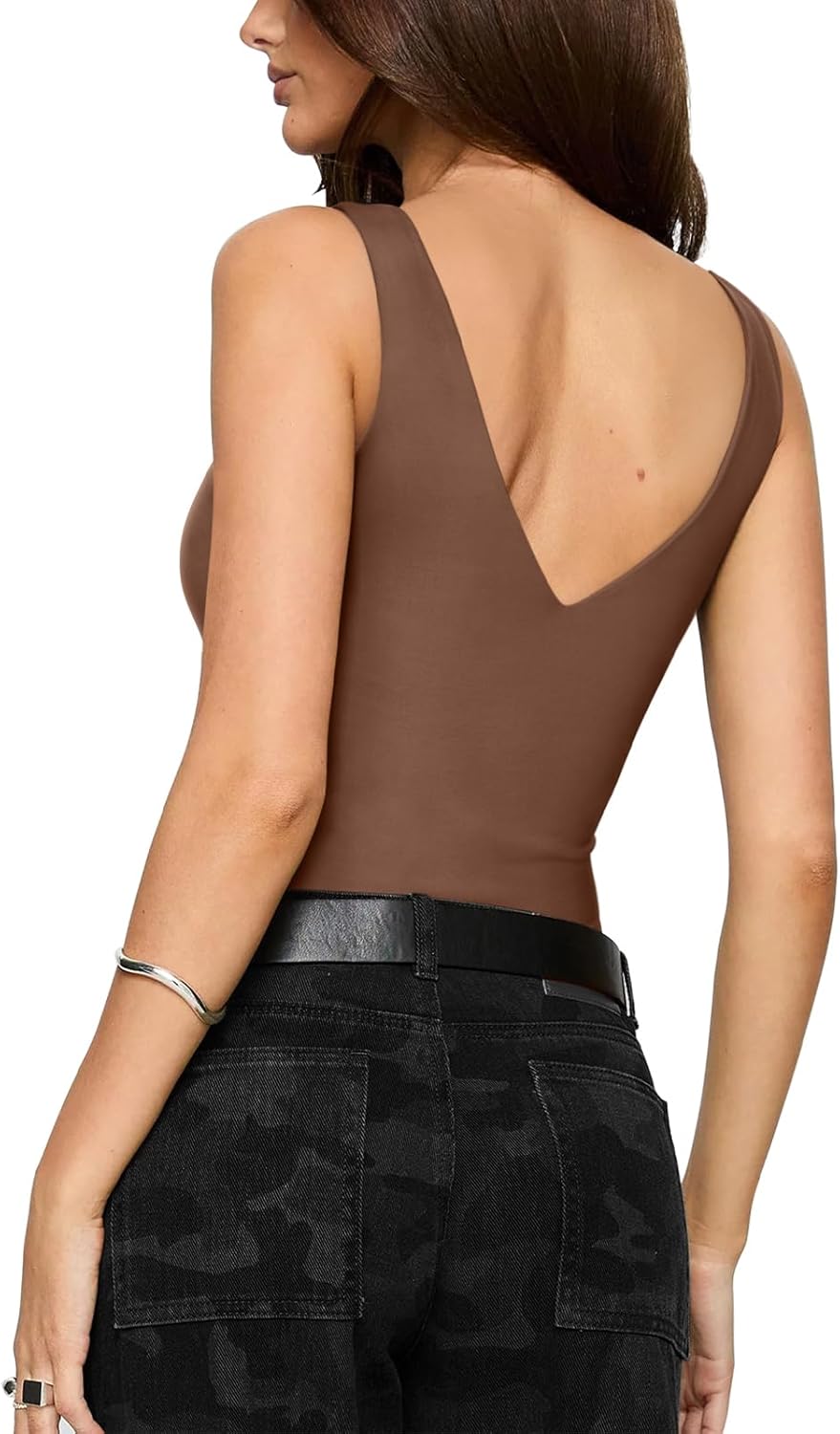 REORIA Butsmooth® Women’s Trendy Sexy Plunge Deep V Neck Sleeveless V Backless Going Out Tank Bodysuits Tops - Image 2