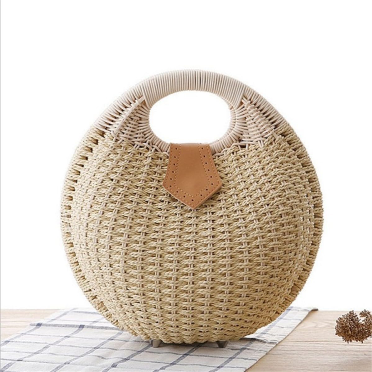 Bolso de Paja para Mujer Diseño Bolso Mano de Ratán y Papel para Playa y Uso Diario Accesorio Casual Veraniego Bohemio Color Beige